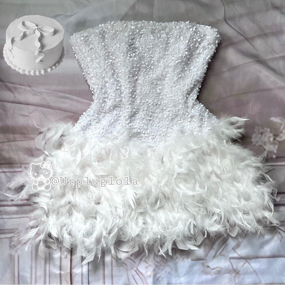 Fashion Nova Sequin and Feather Strapless birthday Dress